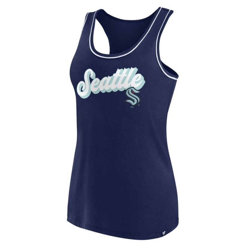 NHL Fanatics Deep Sea Seattle Kraken Wordmark Logo Racerback Scoop Neck Tank Top