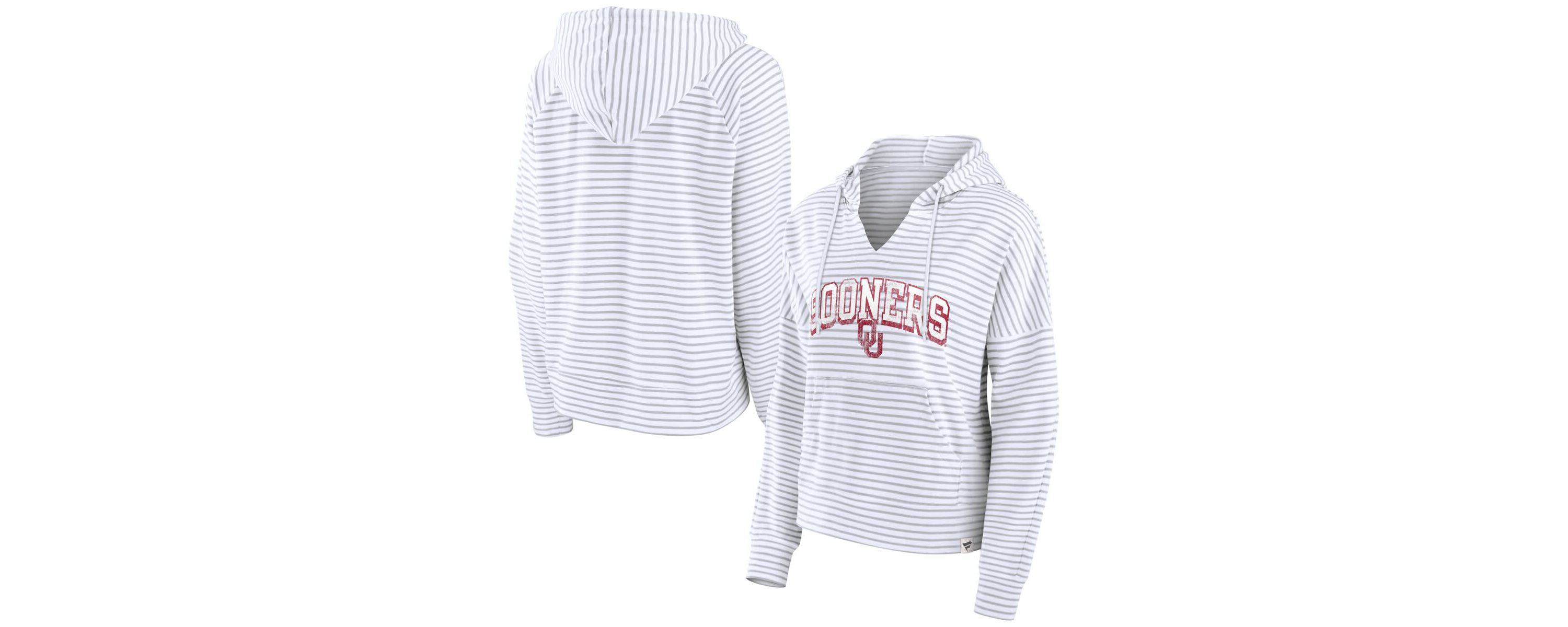 NCAA Fanatics Oklahoma Sooners Striped Notch Neck Pullover Hoodie