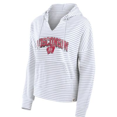 NCAA Fanatics Wisconsin Badgers Striped Notch Neck Pullover Hoodie
