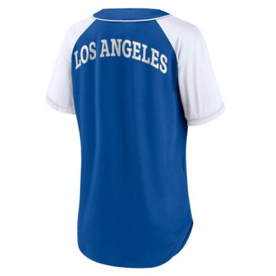 MLB Fanatics Los Angeles Dodgers Bunt Raglan V-Neck T-Shirt