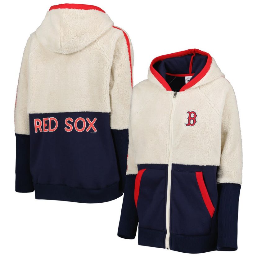 Boston Red Sox MLB Oatmeal/Navy Boston Sox Shuffle It Raglan Full-Zip Hoodie