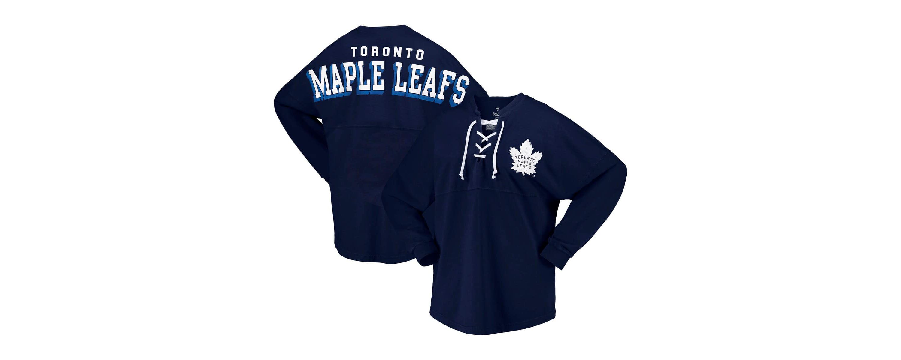 NHL Fanatics Toronto Maple Leafs Spirit Lace-Up V-Neck Long Sleeve Jersey T-Shirt