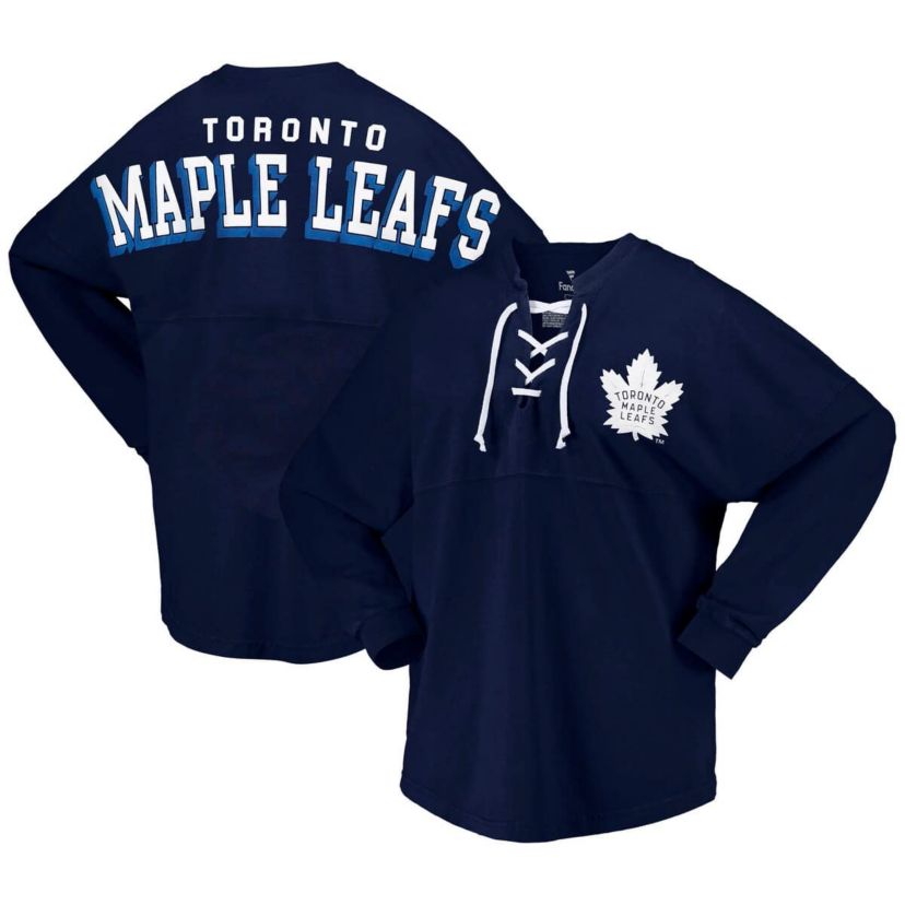 NHL Fanatics Toronto Maple Leafs Spirit Lace-Up V-Neck Long Sleeve Jersey T-Shirt