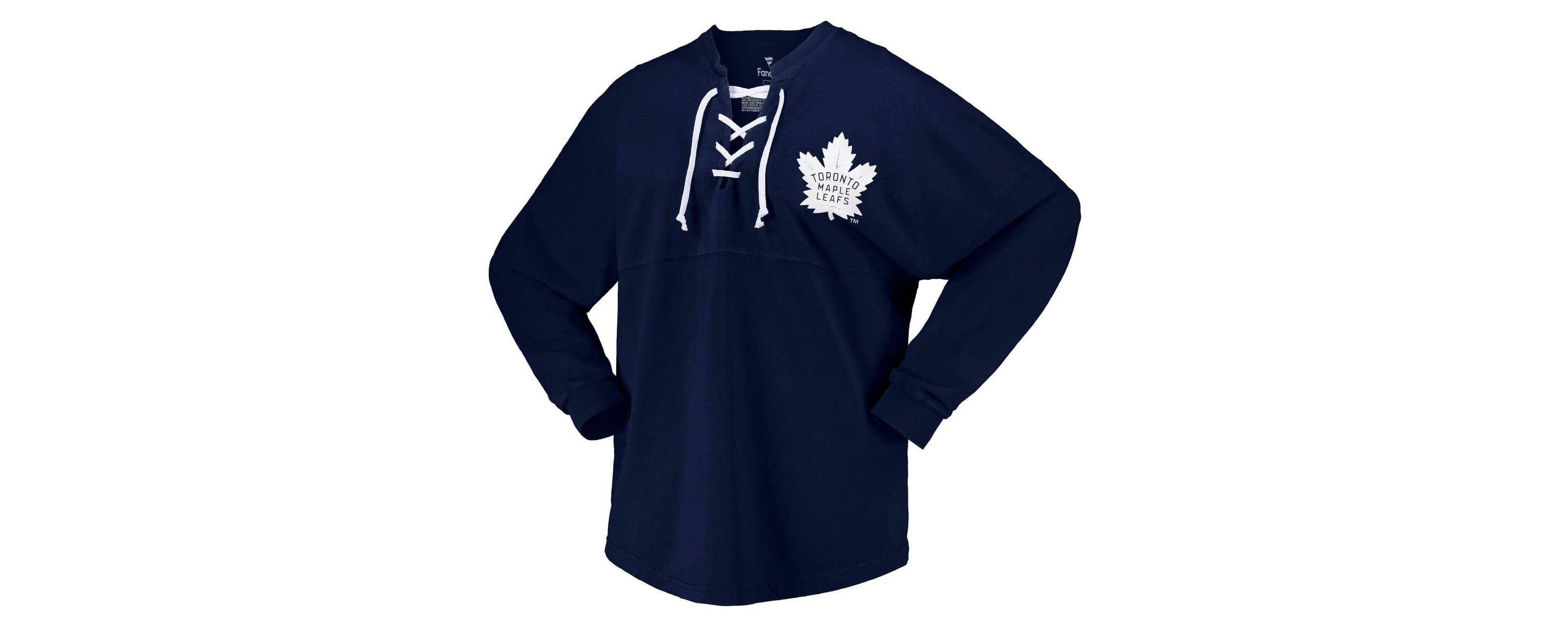 NHL Fanatics Toronto Maple Leafs Spirit Lace-Up V-Neck Long Sleeve Jersey T-Shirt