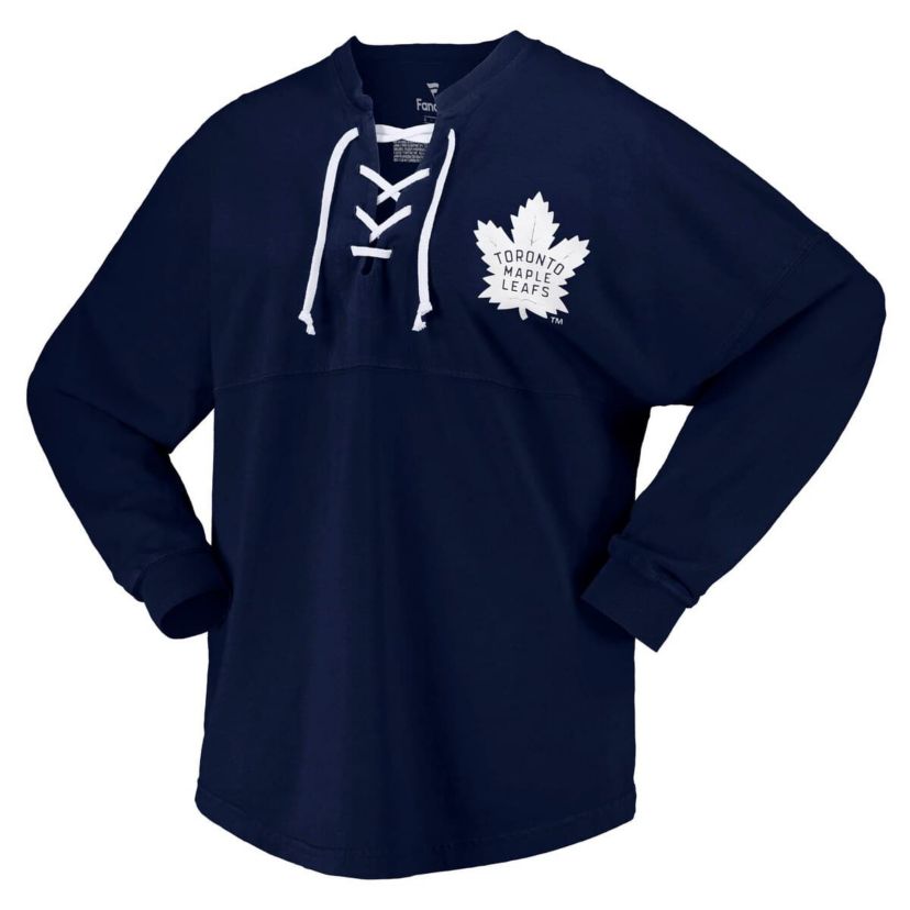 NHL Fanatics Toronto Maple Leafs Spirit Lace-Up V-Neck Long Sleeve Jersey T-Shirt