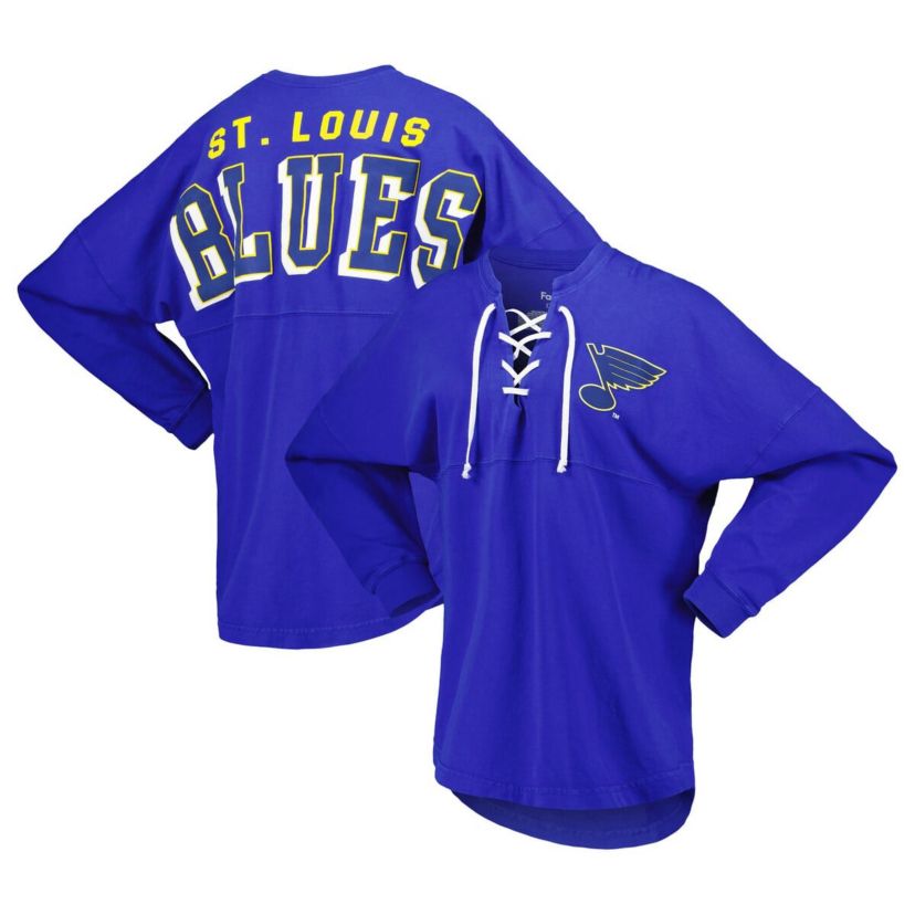 NHL Fanatics St. Louis Blues Spirit Lace-Up V-Neck Long Sleeve Jersey T-Shirt