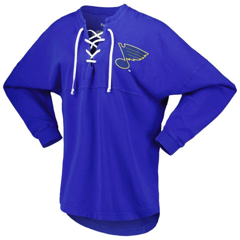 NHL Fanatics St. Louis Blues Spirit Lace-Up V-Neck Long Sleeve Jersey T-Shirt