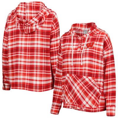 NCAA Wisconsin Badgers Mainstay Lightweight Flannel Plaid Pullover Hoodie