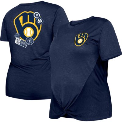 MLB Milwaukee Brewers Plus Size Two-Hit Front Knot T-Shirt