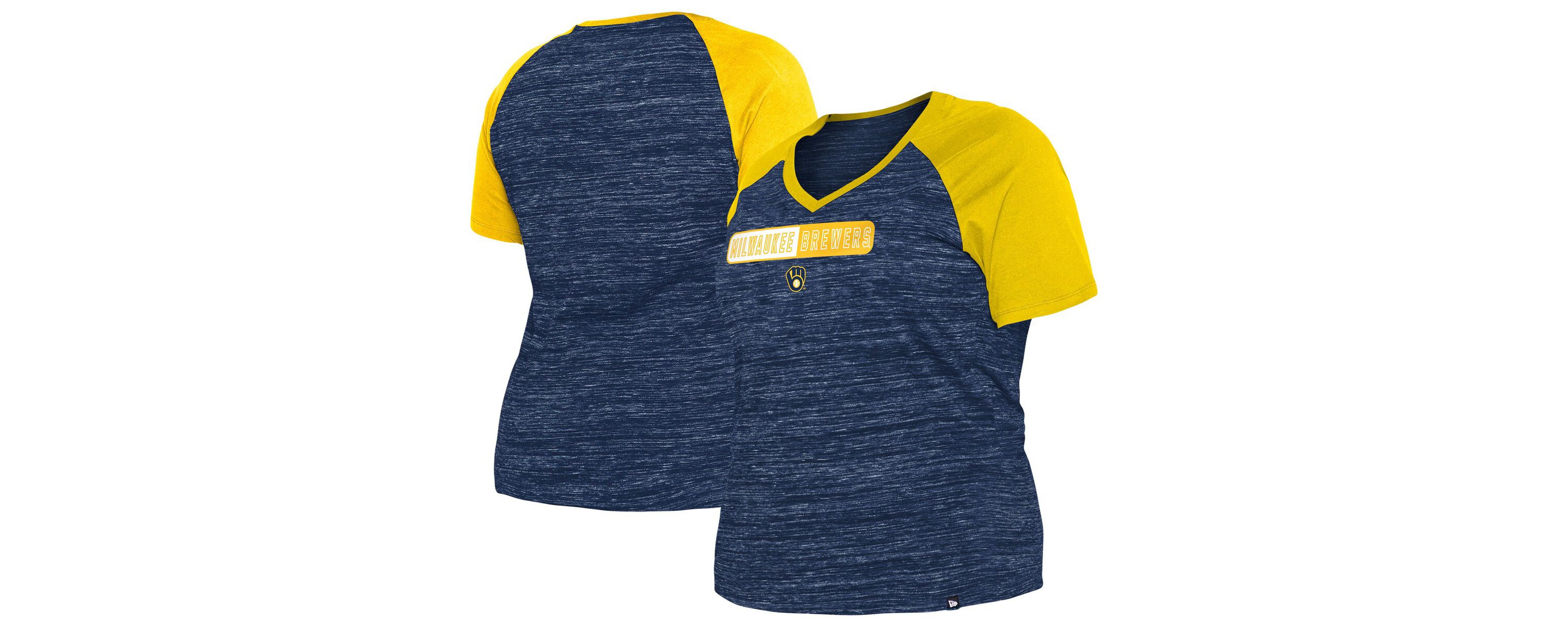 MLB Milwaukee Brewers Plus Size Space Dye Raglan V-Neck T-Shirt