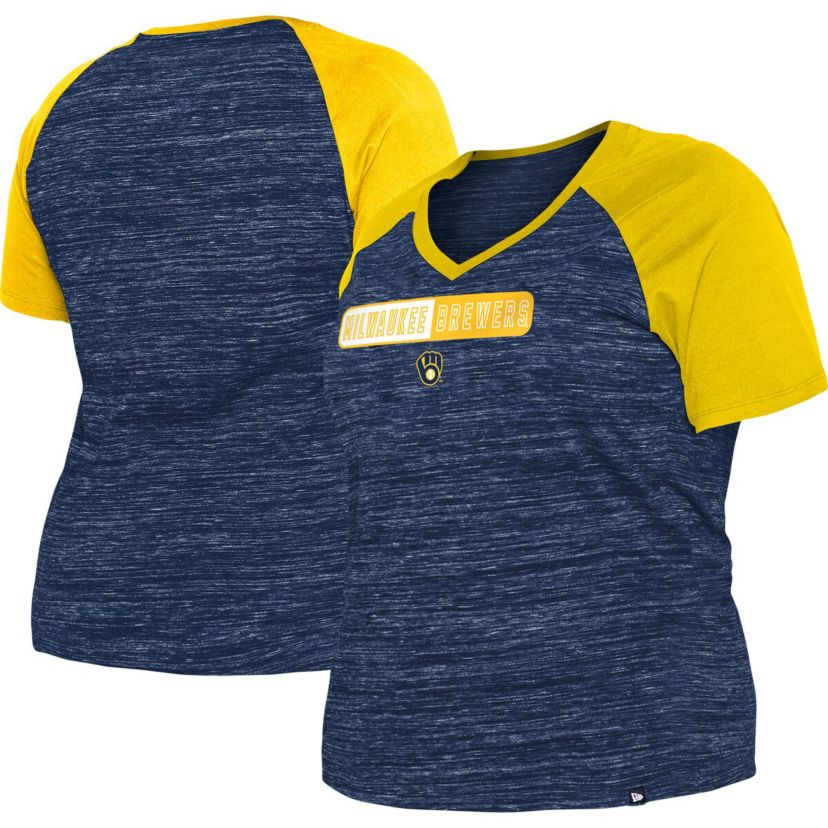 MLB Milwaukee Brewers Plus Size Space Dye Raglan V-Neck T-Shirt