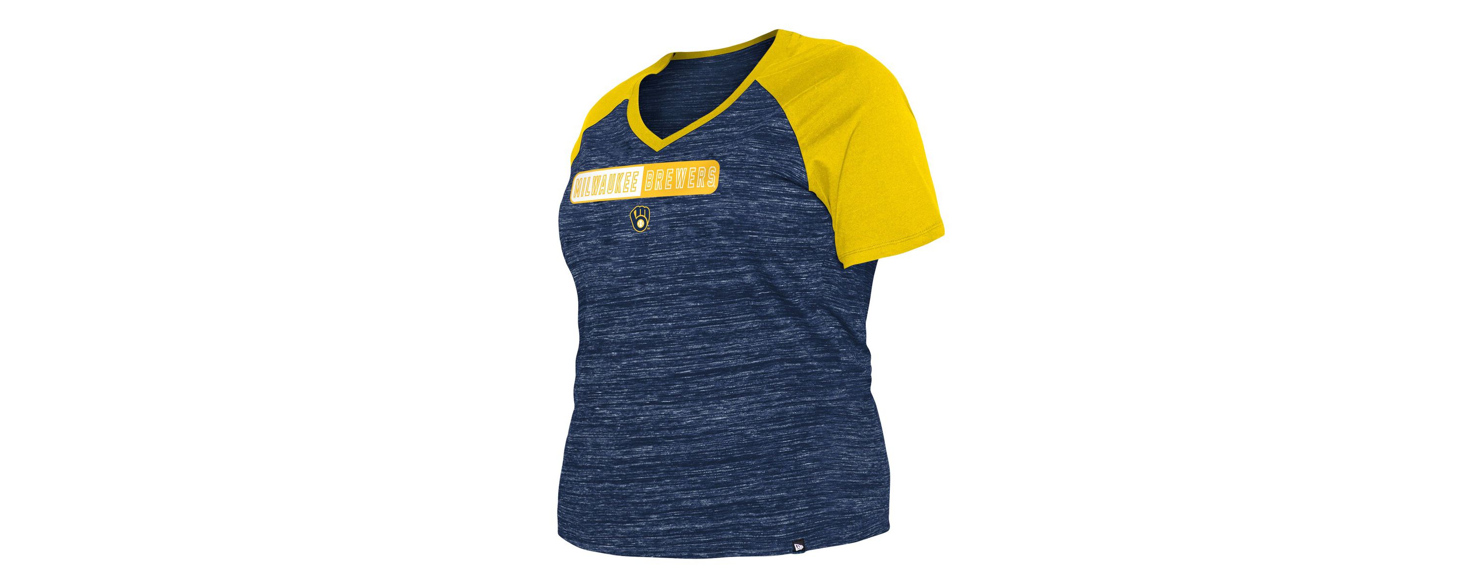 MLB Milwaukee Brewers Plus Size Space Dye Raglan V-Neck T-Shirt