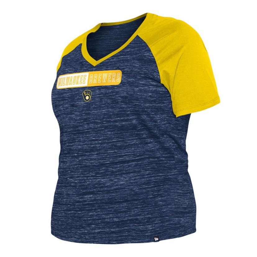 MLB Milwaukee Brewers Plus Size Space Dye Raglan V-Neck T-Shirt