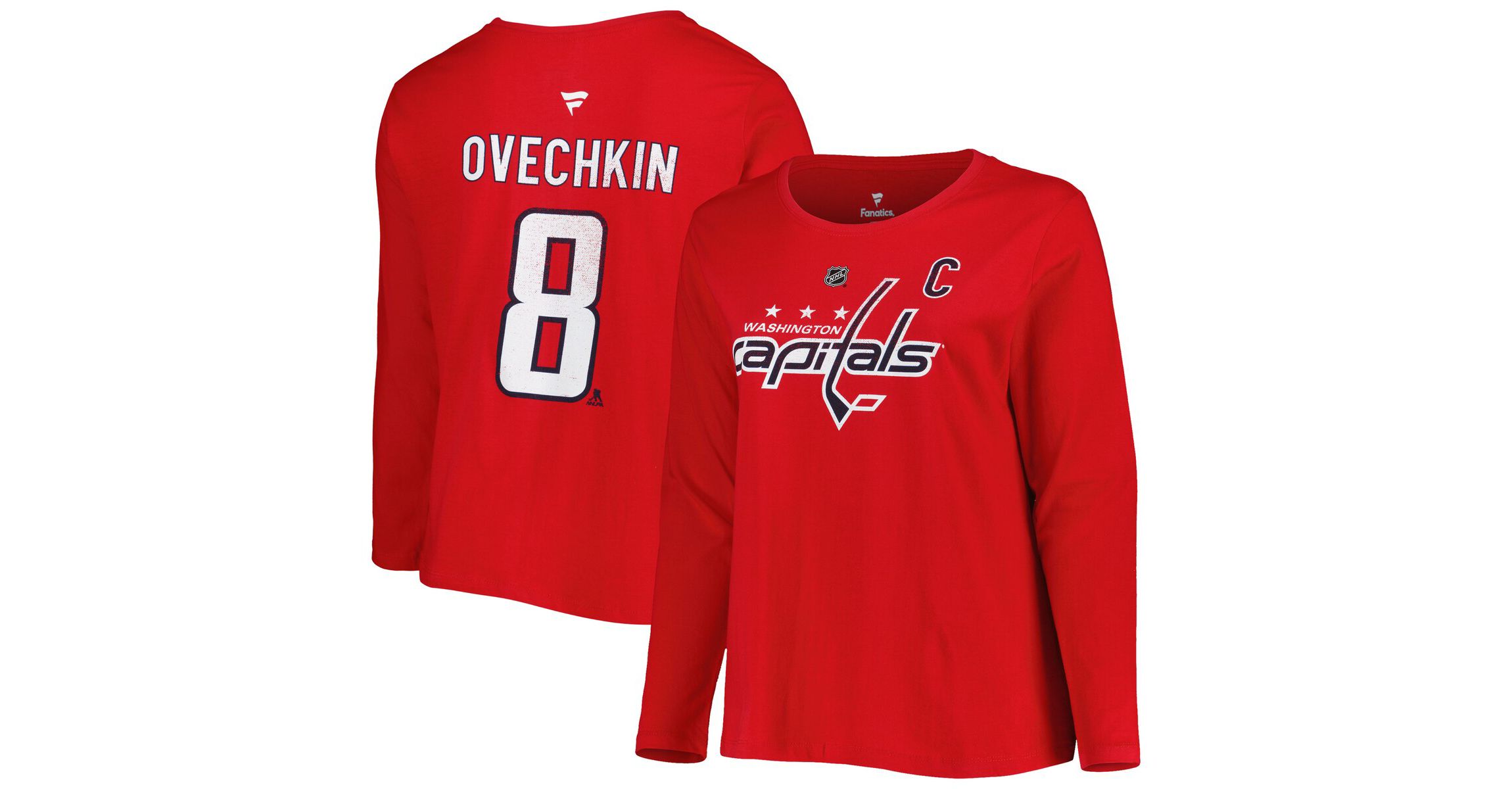 NHL Alexander Ovechkin Washington Capitals Plus Size Distressed Printed Name & Number Long Sleeve T-Shirt