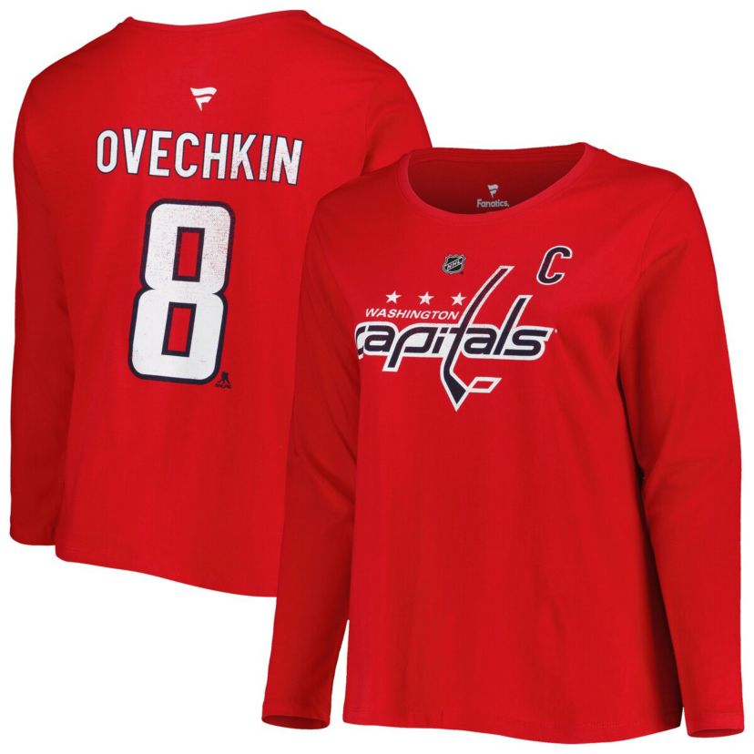 NHL Alexander Ovechkin Washington Capitals Plus Size Distressed Printed Name & Number Long Sleeve T-Shirt