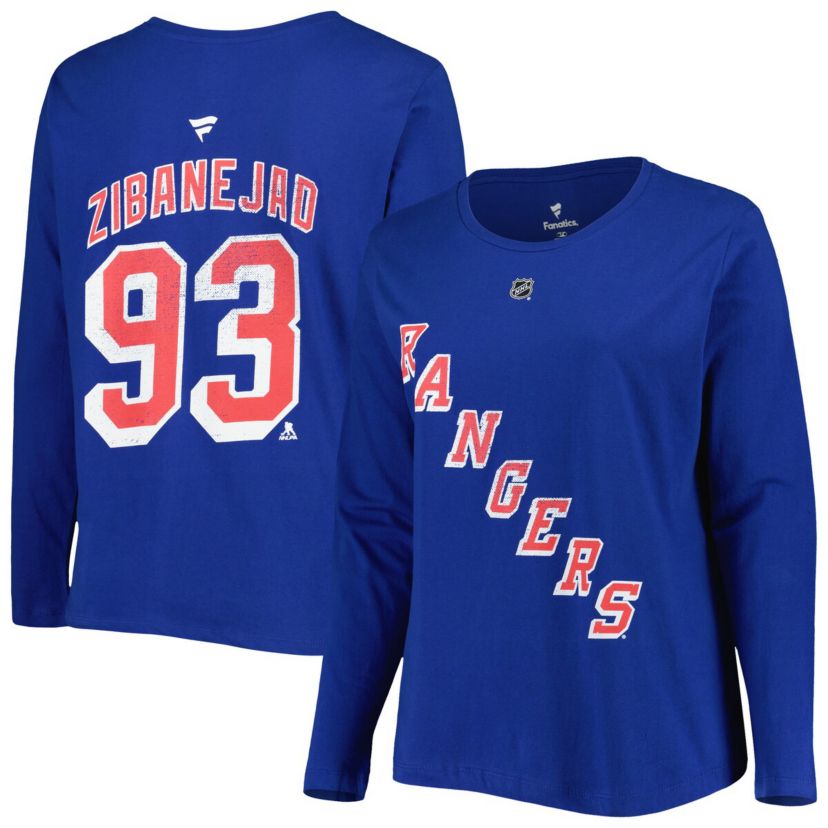 NHL Mika Zibanejad New York Rangers Plus Size Name & Number Long Sleeve T-Shirt