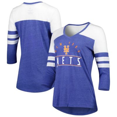 MLB Fanatics New York Mets League Leader Tri-Blend 3/4-Sleeve V-Neck T-Shirt
