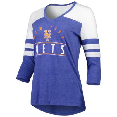 MLB Fanatics New York Mets League Leader Tri-Blend 3/4-Sleeve V-Neck T-Shirt