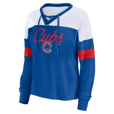 MLB Fanatics Chicago Cubs Even Match Lace-Up Long Sleeve V-Neck T-Shirt