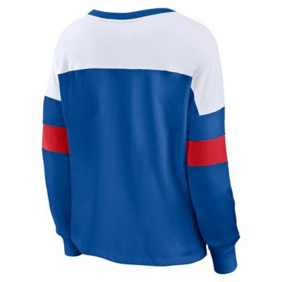 MLB Fanatics Chicago Cubs Even Match Lace-Up Long Sleeve V-Neck T-Shirt