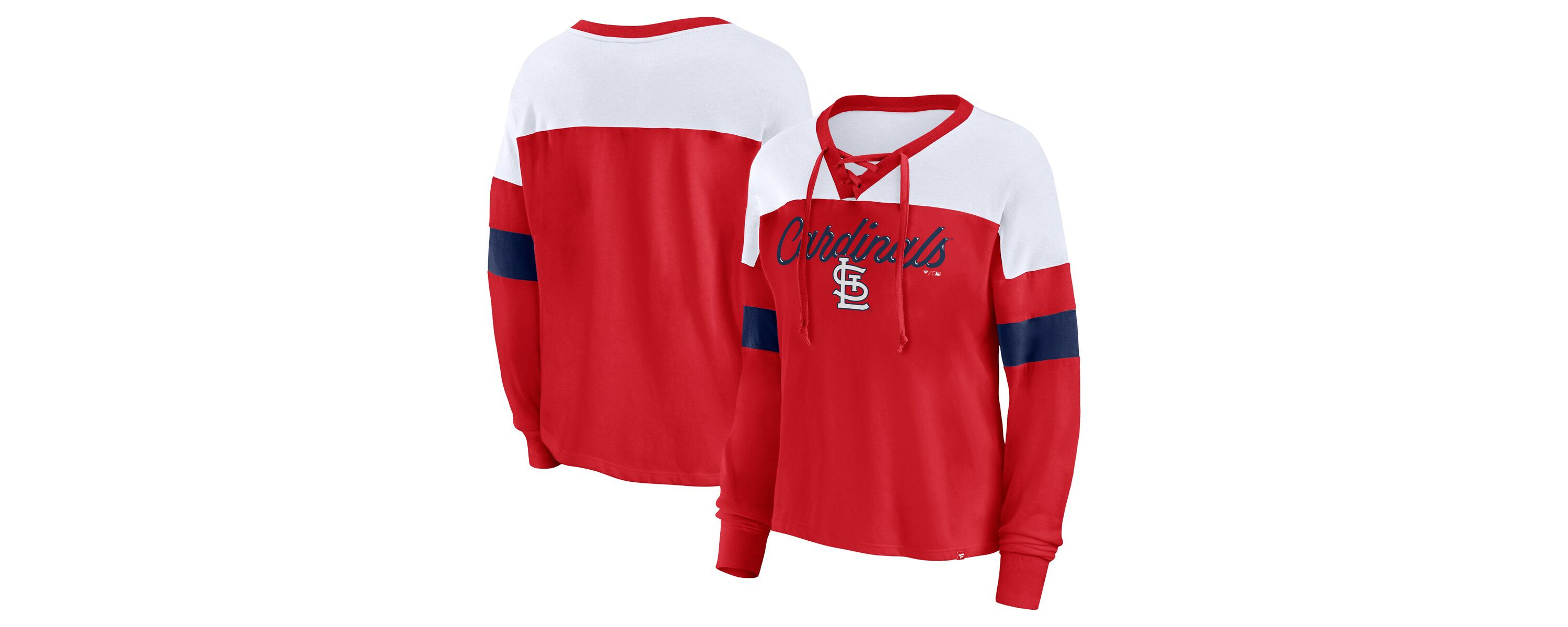 MLB Fanatics St. Louis Cardinals Even Match Lace-Up Long Sleeve V-Neck T-Shirt