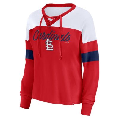 MLB Fanatics St. Louis Cardinals Even Match Lace-Up Long Sleeve V-Neck T-Shirt