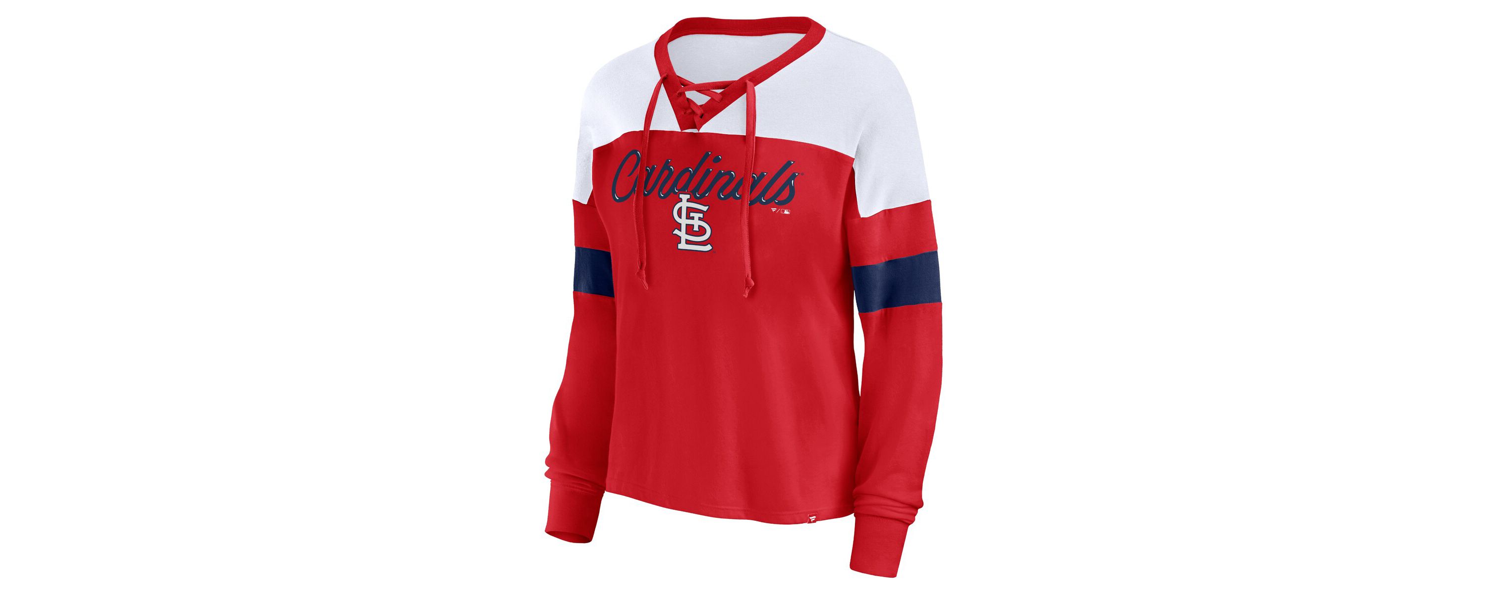 MLB Fanatics St. Louis Cardinals Even Match Lace-Up Long Sleeve V-Neck T-Shirt