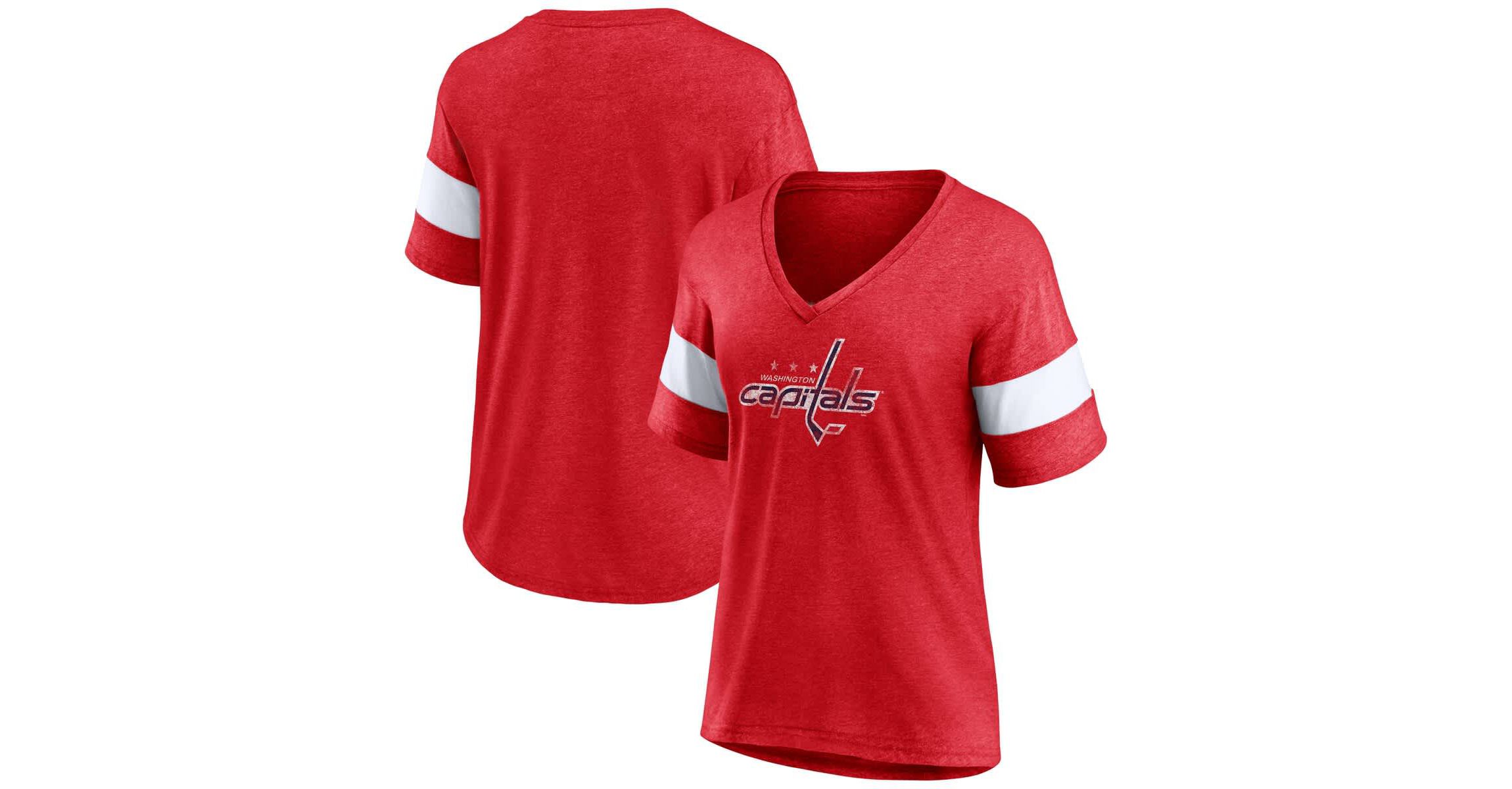 NHL Fanatics Washington Capitals Distressed Tri-Blend V-Neck Half-Sleeve T-Shirt