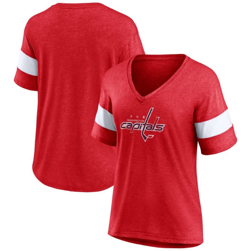 NHL Fanatics Washington Capitals Distressed Tri-Blend V-Neck Half-Sleeve T-Shirt