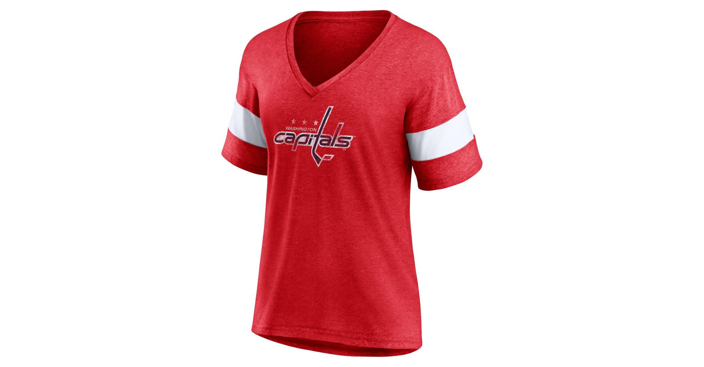 NHL Fanatics Washington Capitals Distressed Tri-Blend V-Neck Half-Sleeve T-Shirt