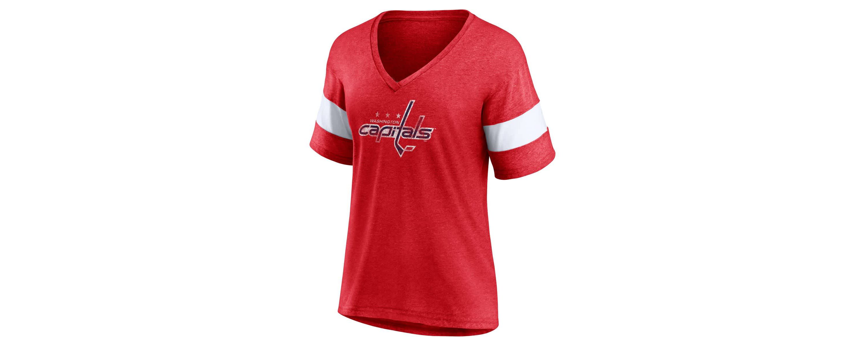 NHL Fanatics Washington Capitals Distressed Tri-Blend V-Neck Half-Sleeve T-Shirt