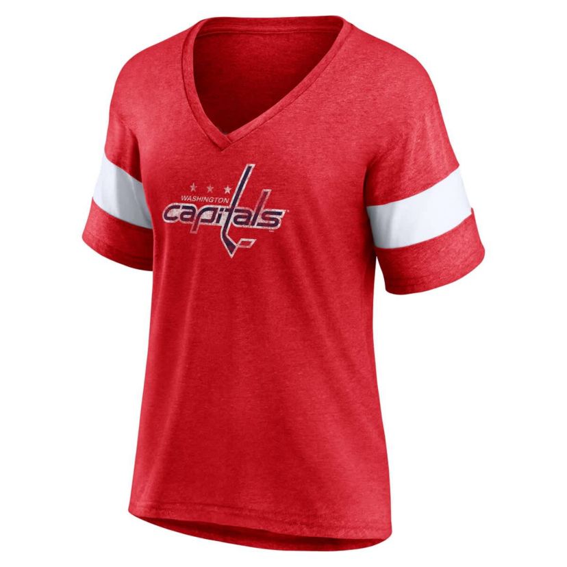 NHL Fanatics Washington Capitals Distressed Tri-Blend V-Neck Half-Sleeve T-Shirt