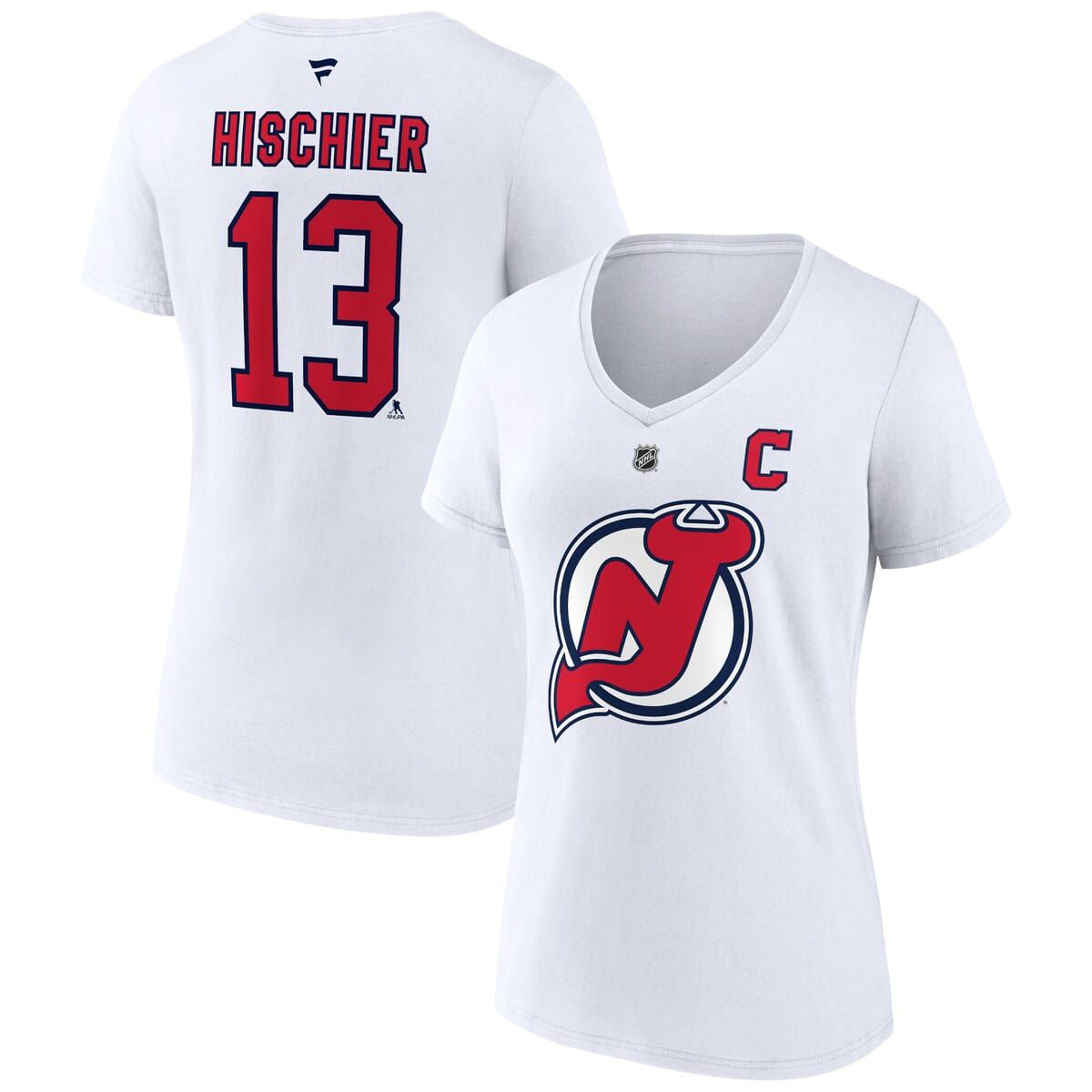 NHL Fanatics Nico Hischier New Jersey Devils Special Edition 2.0 Name & Number V-Neck T-Shirt
