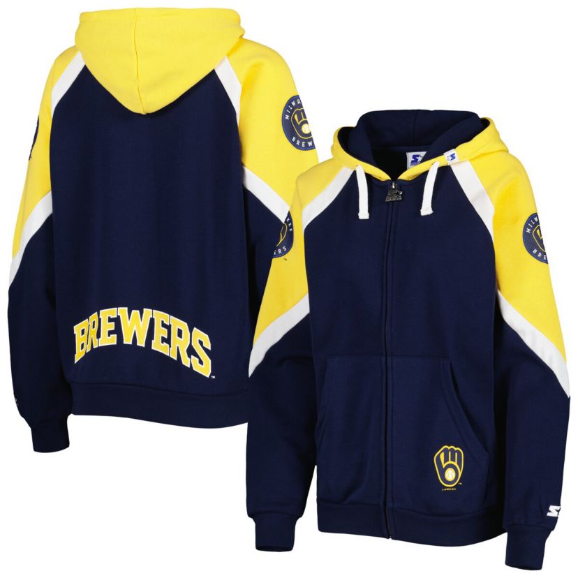 MLB Navy/Gold Milwaukee Brewers Hail Mary Full-Zip Hoodie