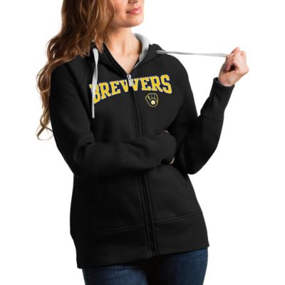 Antigua Women's MLB Milwaukee Brewers Team Logo Victory Full-Zip Hoodie, Black, Large -  0196230430288