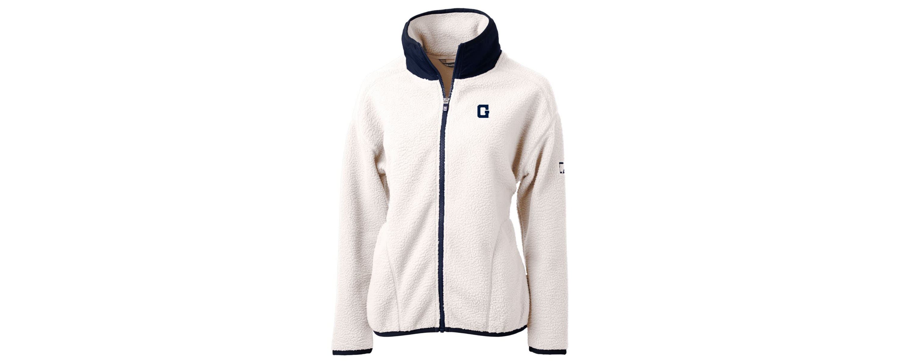 NCAA White/Navy Georgetown Hoyas Cascade Eco Sherpa Full-Zip Fleece Jacket