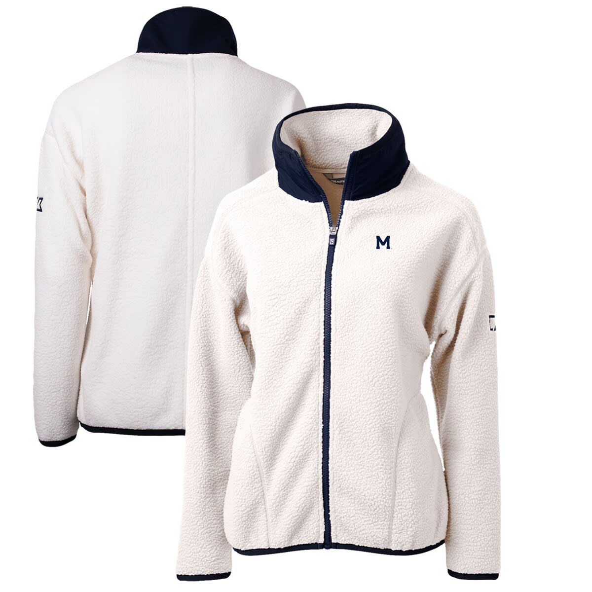 NCAA White/Navy Michigan Wolverines Cascade Eco Sherpa Full-Zip Fleece Jacket