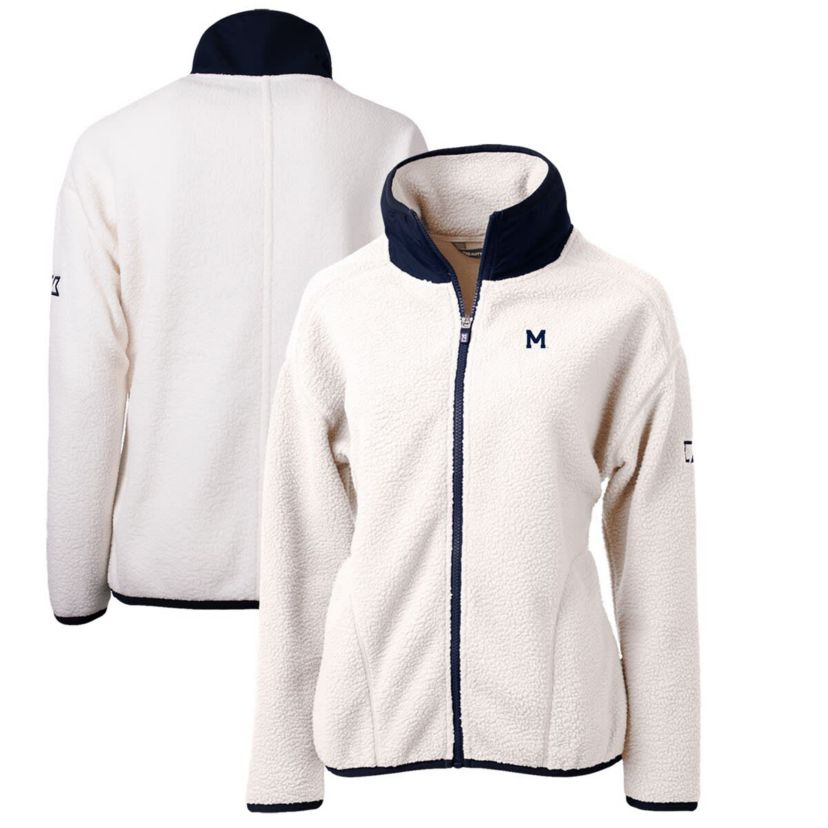 NCAA White/Navy Michigan Wolverines Cascade Eco Sherpa Full-Zip Fleece Jacket
