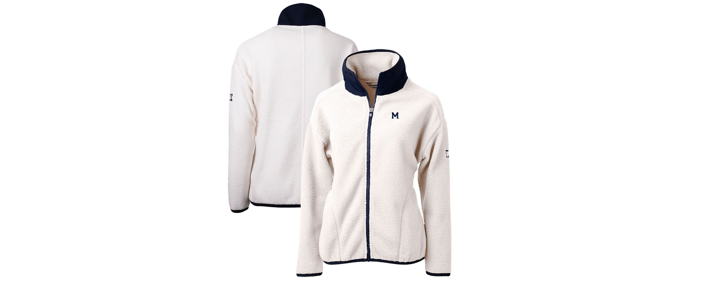 NCAA White/Navy Michigan Wolverines Cascade Eco Sherpa Full-Zip Fleece Jacket