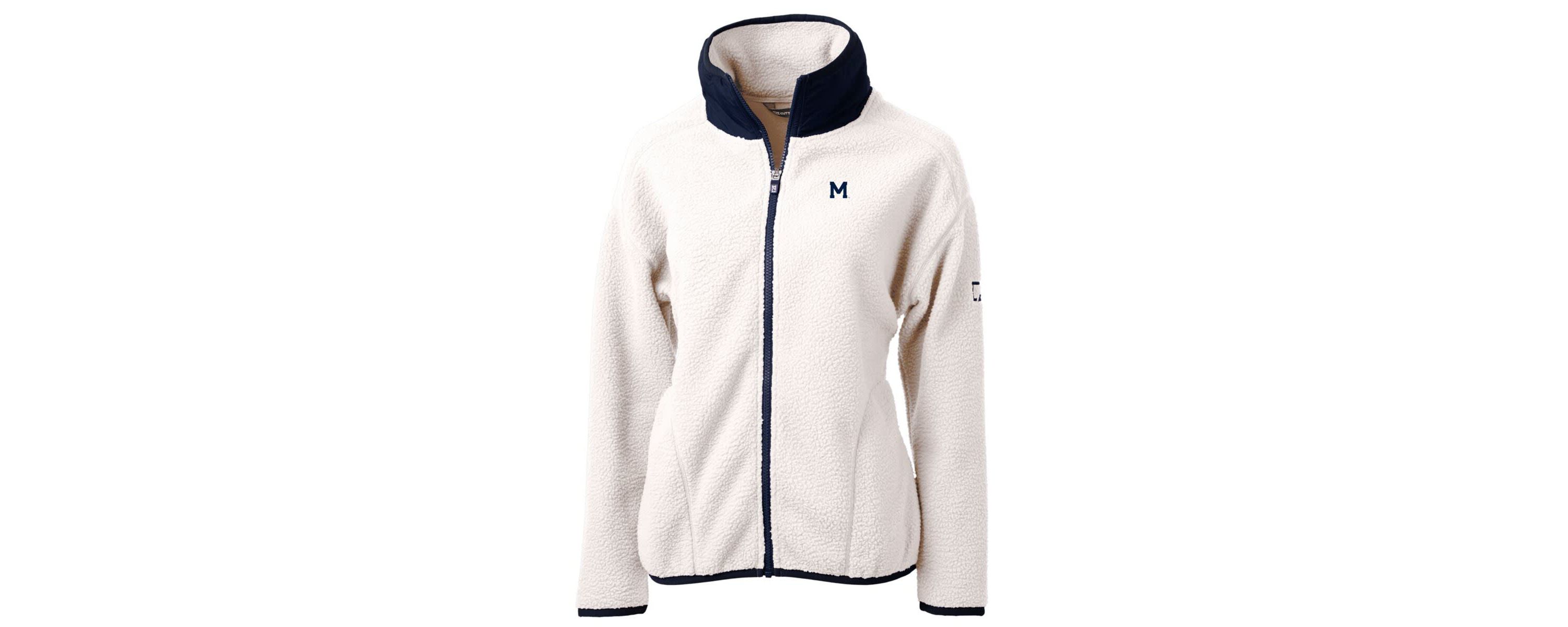 NCAA White/Navy Michigan Wolverines Cascade Eco Sherpa Full-Zip Fleece Jacket
