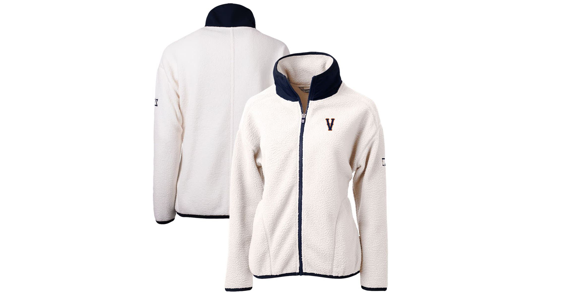 NCAA White/Navy Virginia Cavaliers Vintage Cascade Eco Sherpa Full-Zip Fleece Jacket