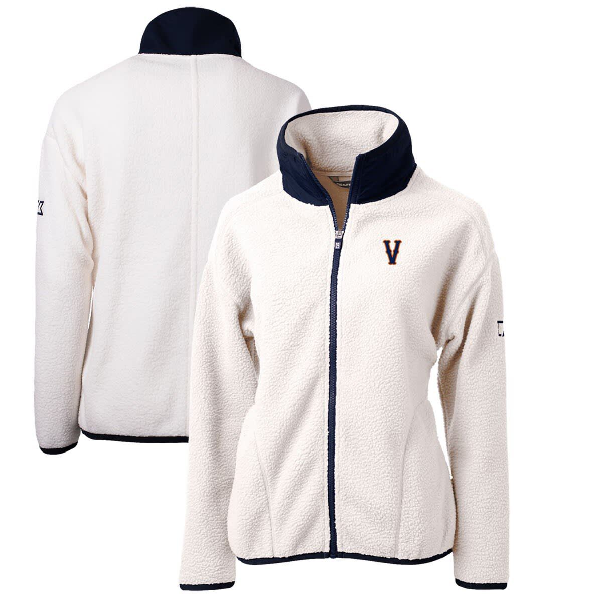 NCAA White/Navy Virginia Cavaliers Vintage Cascade Eco Sherpa Full-Zip Fleece Jacket