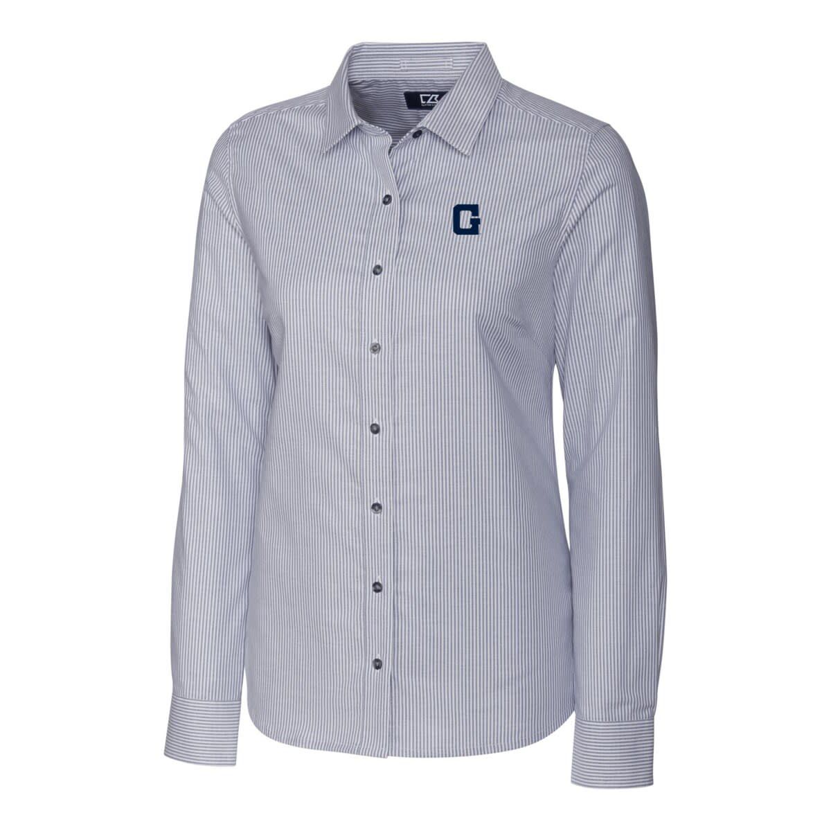 NCAA Georgetown Hoyas Oxford Stripe Stretch Long Sleeve Button-Up Shirt