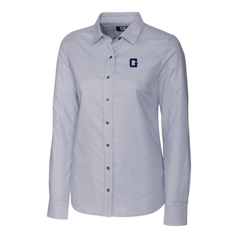 NCAA Georgetown Hoyas Oxford Stripe Stretch Long Sleeve Button-Up Shirt