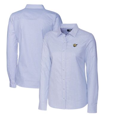 NCAA Light West Virginia Mountaineers Oxford Stripe Stretch Long Sleeve Button-Up Shirt