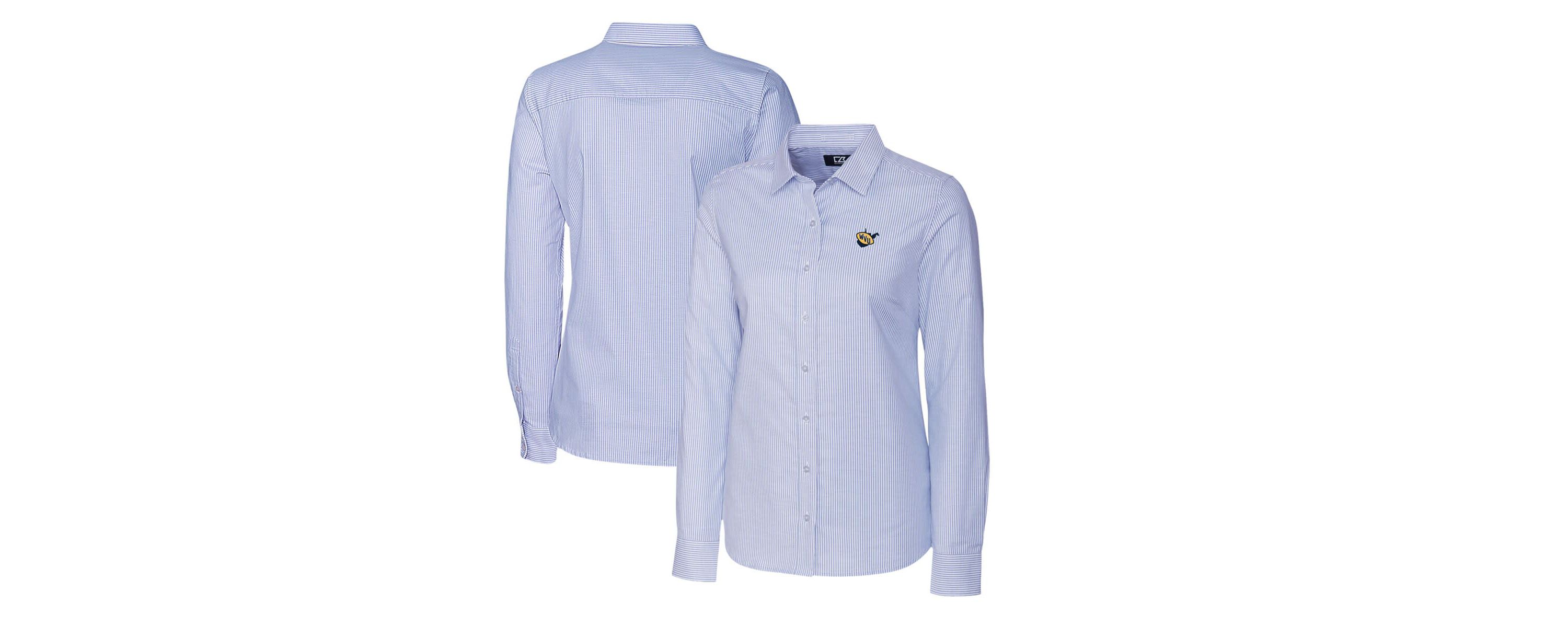 NCAA Light West Virginia Mountaineers Oxford Stripe Stretch Long Sleeve Button-Up Shirt