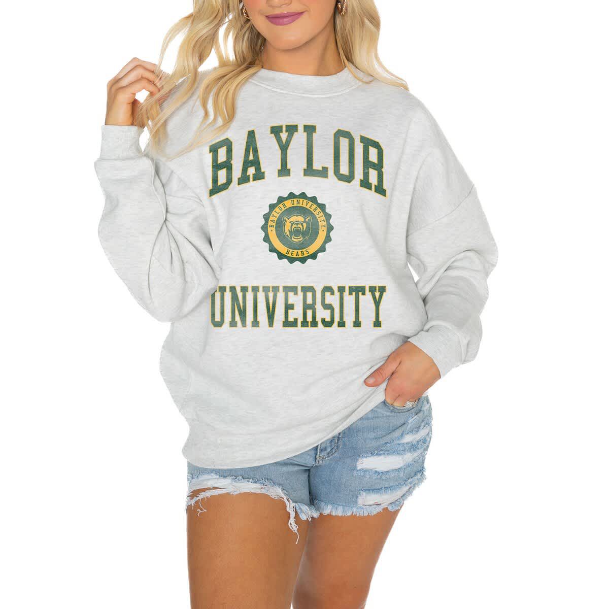 NCAA Baylor Bears Oversized Good Vibes Premium Fleece Drop Shoulder Pullover Sweatshirt