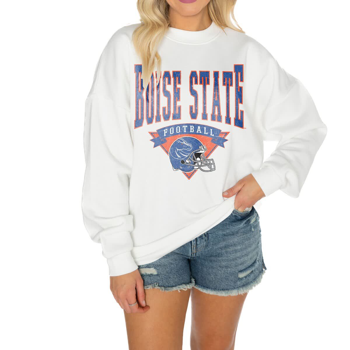 NCAA Boise State Broncos Oversized Good Vibes Premium Fleece Drop Shoulder Pullover Sweatshirt