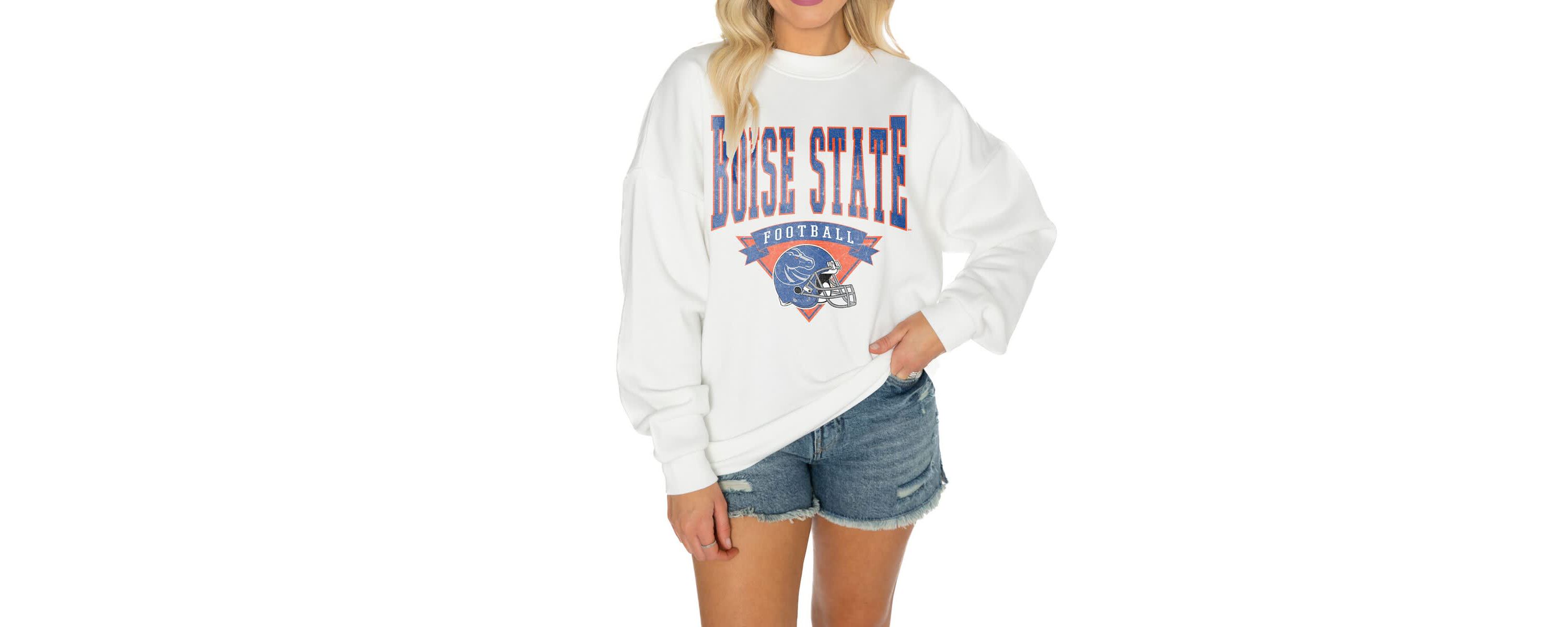 NCAA Boise State Broncos Oversized Good Vibes Premium Fleece Drop Shoulder Pullover Sweatshirt