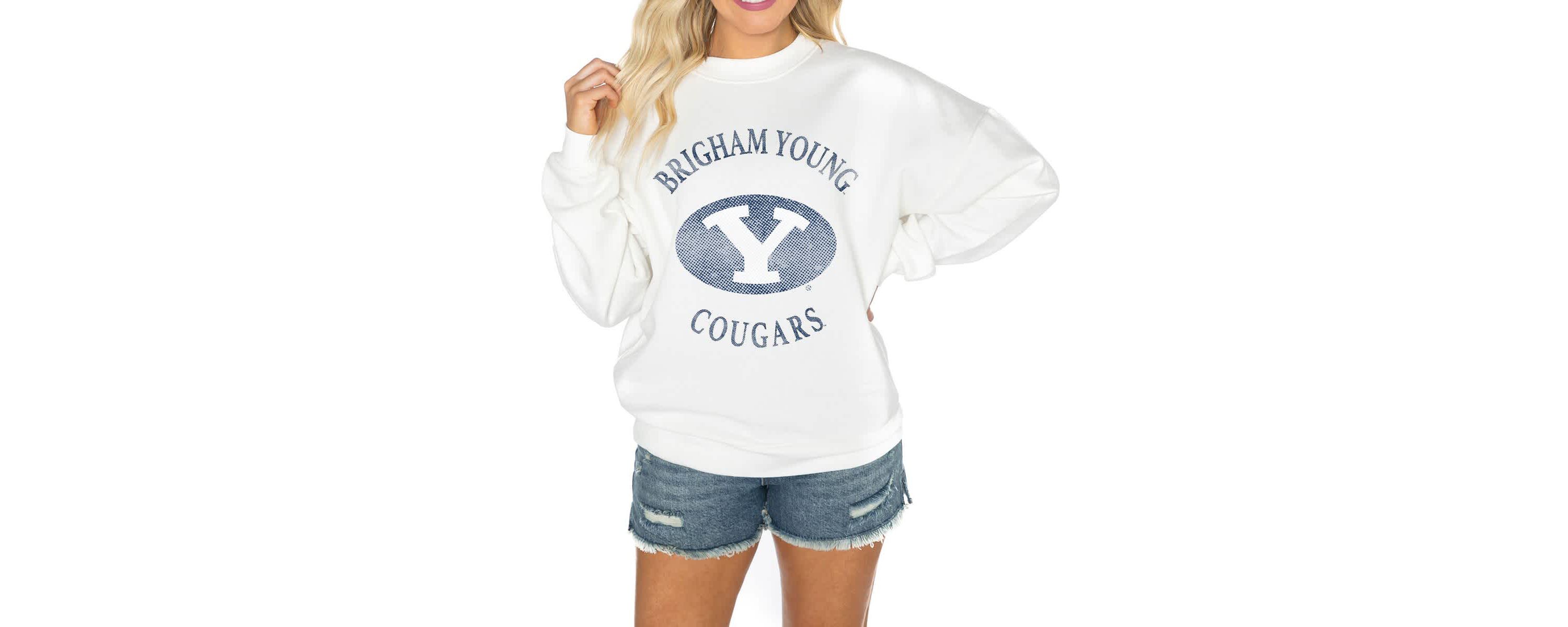 NCAA BYU Cougars Oversized Good Vibes Premium Fleece Drop Shoulder Pullover Sweatshirt